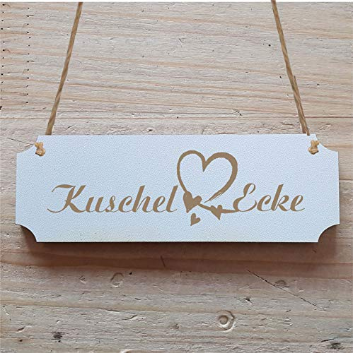 Schild « KUSCHELECKE » ca. 20 x 6,7 cm - mit Motiv HERZEN - Türschild Dekoschild Geschenk - Schlafzimmer Wohnzimmer