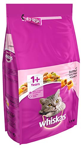 Whiskas 1+ - Dry Cat Food - for Adult Cats - with Salmon - 6 x 1.9 kg