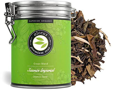 Jasmin Imperial Jasmintee Lose Bio in Dose Völlig Neu Erfunden, 4 Premium Grüne und Weiße Tees, Ohne Aroma Zusatz, 100 Gramm (ca. 40 Tassen) von alveus