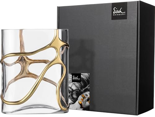 EISCH Stargate Vase, Höhe: 22.3 cm, Glasvase mit vergoldetem Netz, Mundgeblasen/Handgefertigt, Kristallglas, Im Geschenkkarton, Gold