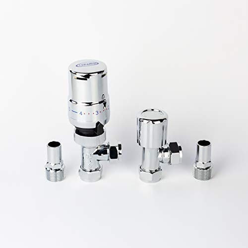 Companyblue Towel Rail Rad Radiator Valve With Lock shield 15mm Pipe Connection (Chrome TRV Angled)