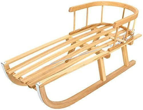 Holzschlitten aus Buchenholz mit Rückenlehne und Zugseil - Kinderschlitten - Holzschlitten - Schneeschlitten - Rodelschlitten - Schlitten für Kinder