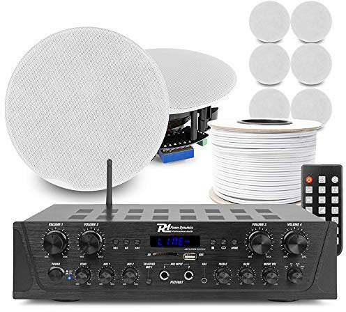 Power Dynamics 4-Zone Bluetooth Ceiling Speaker System - 8x FCS5 5.25 Speakers with PV240BT Amplifier, Multiroom Home & Office Audio Installation Set