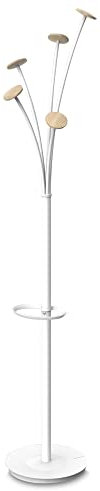 ALBA - PMFESTW BC - Porte manteau design - Blanc - Bois Clair - Capacité 6 parapluies et socle de récupération d'eau