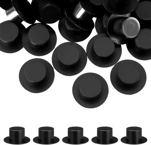 NUOBESTY 50pcs Mini Top Hats Tiny Black Clown Hats for Christmas Party Snowman Doll Wine Topper Covers DIY Craft Project Decorations