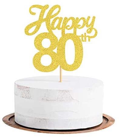 Blumomon 3Pcs Happy 80th Cake Topper Gold Glitter Number 80 Eighty Birthday Cake Pick Decorations for Cheers to 80 Years Old 80th Birthday Wedding Anniversary Party Supplies