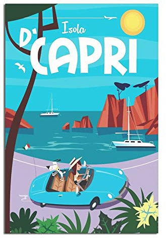 Poster mit Capri-Inselküste, Italien, Vintage, Reise-Poster, Wanddekoration, Poster, Bild, Poster, Geschenk, 30 x 45 cm