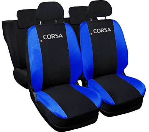 Auto Accessori Lupex | Coprisedili Auto Compatibili con Corsa C D E (2000-2019), Colore Nero Blu Royal, Made In Italy, Tessuto Policotone, Fodere Sedili Anteriori e Posteriori
