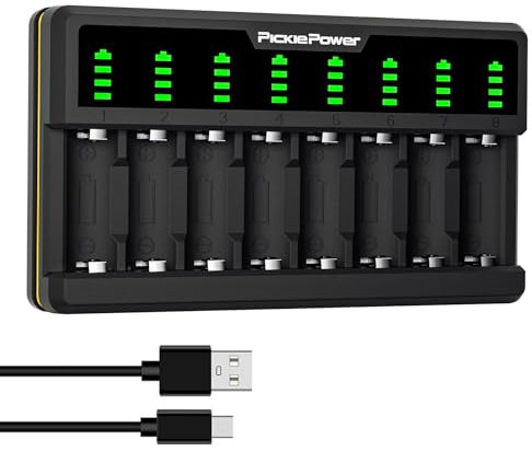 Pickle Power Smart 8 Bays LED Display Battery Charger for Rechargeable Li-ion 123A 16340 17335 Battery and MC3030 VMK3200 VMS3330 3430 3530 (Batteries Not Included)