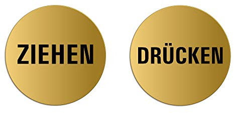 Schild Ziehen Drücken 2er Set Ø 75 mm Aluminium Schild matt-gold eloxiert Nr.6709-M