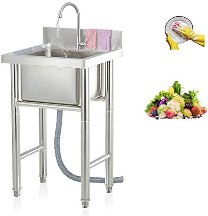 RTYHN Spülbecken, Edelstahl mit Ablage und Rückenlehne Kommerzielle Spüle Edelstahl Arbeitsplatte Edelstahl spültisch Edelstahl Gastro für Werkstatt Restaurant Outdoor Garten