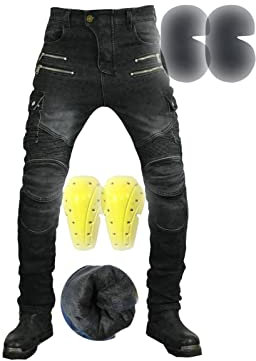 YXYECEIPENO Winddichte Dicke Motorradreitjeans Motorradhose Herren Mit Rüstung Geeignet for Fahrradausrüstung for Männer/Frauen/Jugendliche (Color : Black, Size : S)