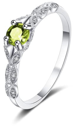 Bellitia Jewelry Damen Vintage Ring höfischen Stil mit Geburtsstein, Rundschliff Ring mit Peridot grün Edelstein in 925 Sterling Silber, Frauen Mädchen Schmuck