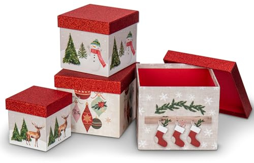 Geschenkboxen mit Deckel, verschiedene Größen, stapelbare Geschenkboxen, Weihnachtsgeschenkboxen, quadratische Papp-Geschenkbox für Geschenke für süße Schokolade, Schmuck, Geburtstag, Weihnachten,