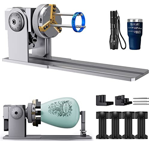 ATOMSTACK R1 Laser Rotationswalze,6000 mm/min Laser Rotary Roller Klauenscheibenwalze für Laser Graviermaschine,Y-Achsen-Rotationswalze zum Gravieren Irregulär Objekten,Ring,Weinglas,Stift,kugelförmig
