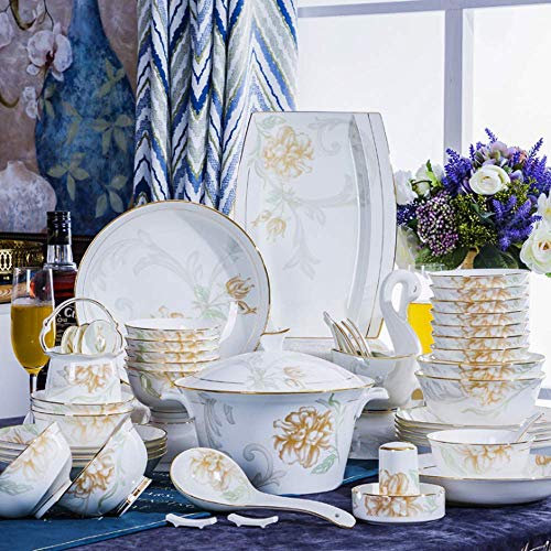 Service de table chinois, 46 pièces de vaisselle en porcelaine tendre, comprend une assiette de 8 pouces et un bol de 4,5 pouces, service de table parfait