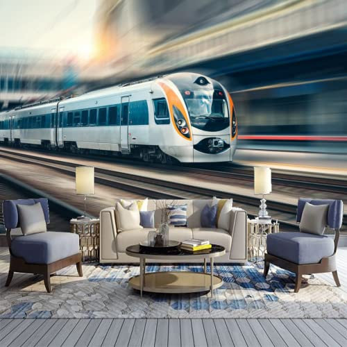 Moderner Intercity-Zug Fototapete, Personenzug Auf Der Eisenbahn Wandtapete, Wandbild Dekoration - für Zimmer Küchen die Mauer 200 x 140 cm