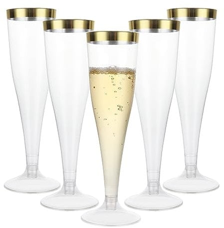 VIDETOL 100 Pcs Plastic Champagne Flutes, 133ml/4.5oz Plastic Champagne Glasses Reusable, Clear Champagne Flutes Great for Wedding, Christmas, Birthday Party and Daily Use