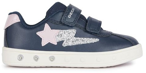 Geox J Skylin Girl A Sneaker, Navy/PINK, 27 EU