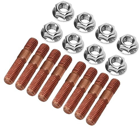 FOLOSAFENAR Auspuffkrümmer-Schraubensatz, schlagfeste Metalllegierung, präzisionsgefertigt, langlebig, 8 mm, verschleißfest, M8 1,25-Gewinde, Turbo-Stehbolzen-Set, 8-teilig, für Auto