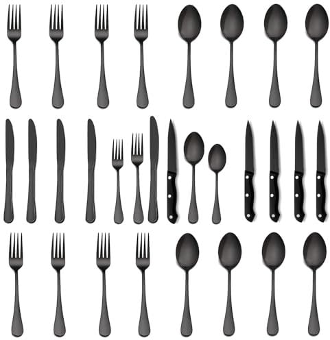 CALIYO Besteck Set, 24-teiliges Besteck Set mit Steakmesser für 4 Personen mit Messer Gabel Löffel, Hochwertiges Edelstahlbesteck, Hochglanzpoliert & Spülmaschinenfest für Haus/Küche/Restaurant