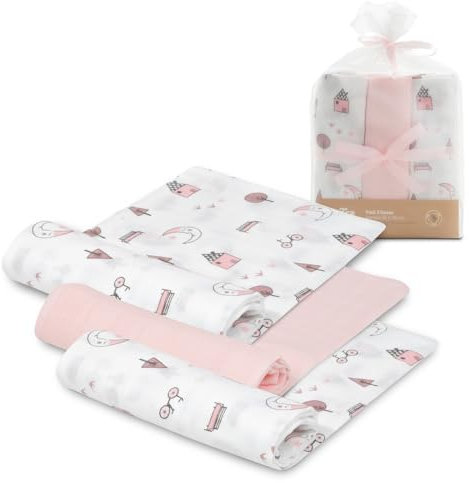 INTERBABY · Packung mit 3 Muslin Tücher aus Bambus&Baumwolle MOON rosa· 55x70 cm · Saugfähig und atmungsaktiv und ideal zum Reinigen, Abwischen und Abdecken von Neugeborenen