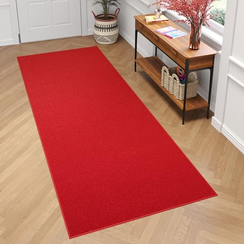 TAPISO Mono Läufer Teppich Kurzflor Indoor Outdoor UV-beständig Rot Einfarbig Wohnzimmer Schlafzimmer Kinderzimmer Modern Design ÖKO-TEX 70 x 110 cm