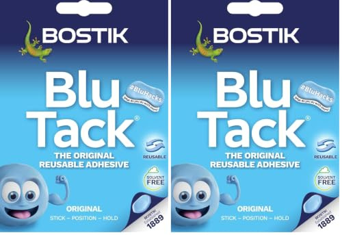 Bostik Blu Tack, Multipurpose Reusable Adhesive, Clean, Safe & Easy to Use, Non-Toxic, Handy Size, Colour: Blue (Pack of 2)