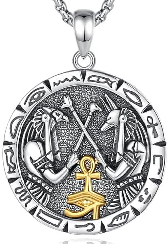 EUDORA Harmony Ball Sterling Silber 925 Anubis Horus Kette für Damen Herren, Antikes Ägypten Anubis Amulett Energie Ankh Kreuz Anhänger, Vintage Runen Auge des Horus Schmuck Geschenk für Herren, 20