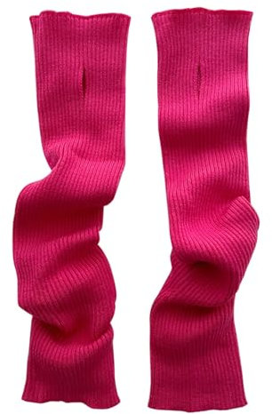 QUINTRA Knitted Wool Gloves Winter Open Finger Screen Warm Plain Long Sleeve Gloves Latex Catsuit (Hot Pink, One Size)
