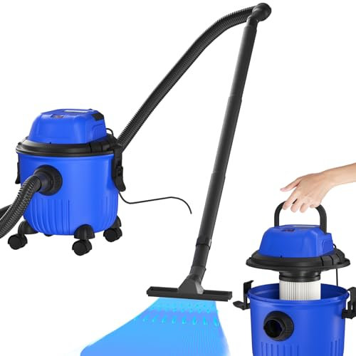 ZanGe Wet-Dry Vac with Blowing Function for Garage Workshop Home DIY, Plastic Container: 15 Litre, Suction Hose: 1.5m, incl. HEPA filter, Floor Brush and Crevice Nozzle, Blue