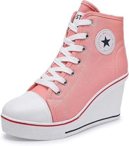 nulala Sneaker da donna in tela, con zeppa, scarpe da ginnastica con tacco alto, scarpe da donna con plateau per lo sport, il tempo libero, Colore: rosa., 39 EU