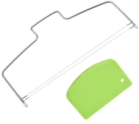 Cortador de tartas de acero inoxidable con 2 alambres de corte dentados, 31,4 cm, cortador de base para tartas, alambre de corte y rascador para tartas, corte uniforme de bases para tartas