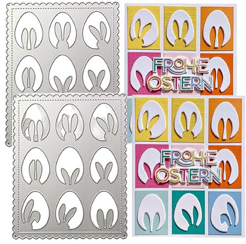 Ostern Stanzschablonen 2 Set Prägeschablone Stanzformen Osterhase Ostereier Stanzschablone Ostern Stanze für DIY handgemachte Scrapbooking, Grußkarten, Handwerk und Ostergeschenk Dekorationen (#3)