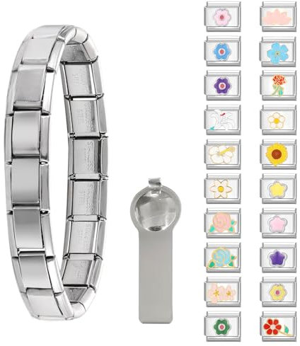 Paffartt Italian Charms Bracelet Sets for Man Woman Removable Classic Stainless Steel 9mm Module Links with Opening Tools Hand Painted for DIY Fashionable Jewelry Gifts