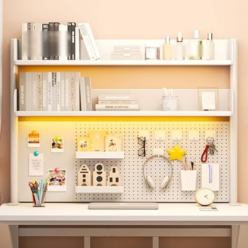 Clamp-on Desktop Shelving, 2/3 Tier Clamp-on Above Desktop Storage Shelf Desk Extension Organizer Display Rack with Adjustable Metal Storage Tray, White