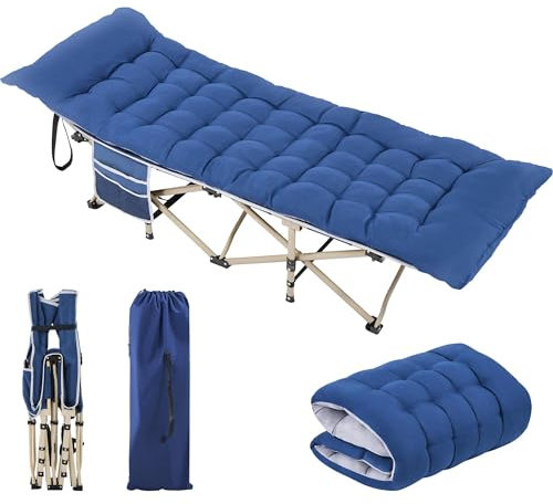 Yaheetech Feldbett mit Matratze Campingbett klappbar Gästebett mit Tragetasche & Seitentasche 191 x 67 cm Gartenliege bis 150 kg Belastbar, Blau Matratze+Blau Bett