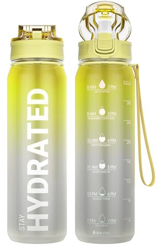 Sahara Sailor Trinkflasche, 1L Sport Trinkflasche Weithals mit Abnehmbarem Strohhalm und Silikonausguss, 1 liter Motivation Trinkflasche mit Zeitmarkierung, Tritan, BPA Frei (1 Flasche)