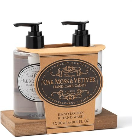 Naturally European Hand Wash/Hand Lotion Caddy (2 x 300ml) Oak Moss & Vetiver