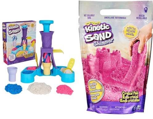 Kinetic Sand Softeis Station & Schimmersand Crystal Pink, 907 g - rosa Glitzersand für Indoor-Sandspiel aus Schweden, ab 3 Jahren