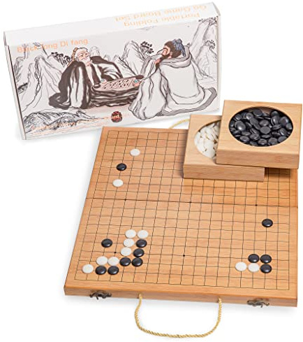 19 x19 Folding Go Game Set Board with and Bamboo Bowls and Imitation Jade Go Pieces。