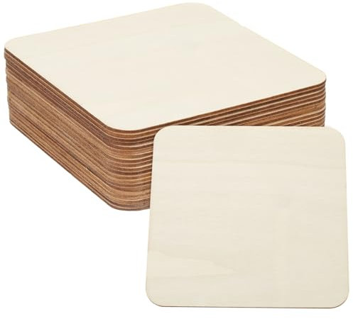 sourcing map Lot de 20 carrés de bois brut de 15 x 15 x 0,3 cm pour loisirs créatifs, peinture, sous-verres, décoration d'intérieur