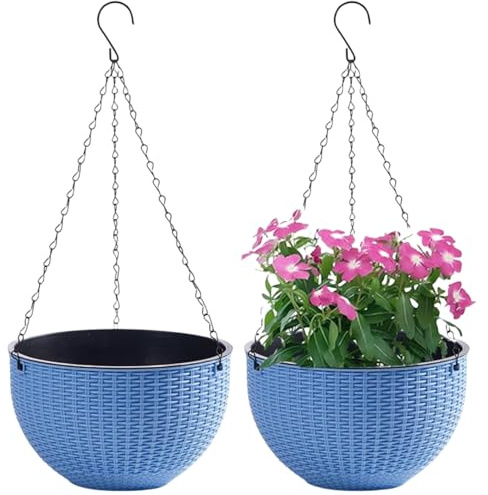 LoJax Ensemble de 2 Pots de Fleurs Suspendus avec Chaîne en Acier Inoxydable, Pots de Fleurs Suspendus pour Intérieur et Extérieur