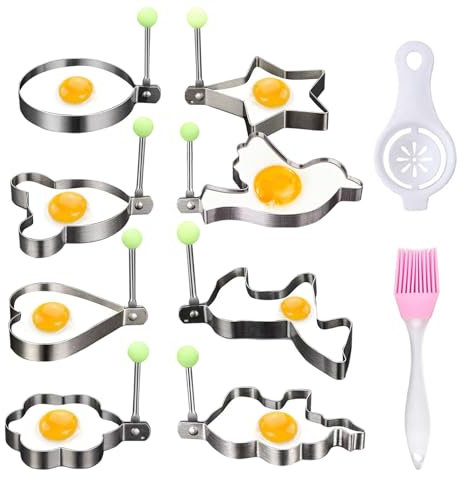 Spiegeleiform, 8 Stück Pancake Form Egg Ring, Spiegeleierformen mit Klappgriffen und Ölpinsel, Spiegeleiform Ei Ring, Antihaft Spiegeleierformen für Omeletts Spiegeleier Hackbrate