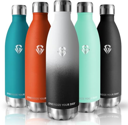 Grsta Gourde Isotherme, Gourde 1l, Gourde Sport Sans BPA, Bouteille Isotherme Anti Fuite, Double Paroi Isolante, Gourde Metal pour adulte, Facile à Transporter, pour Yoga, Bureau, Outdoor, Camping