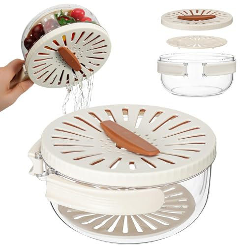 Small Lid Colander with Strainer Bowl for Kitchen Fruit and Food Washing, Pasta Drainer Kitchen Gadget Essentials (Brown)