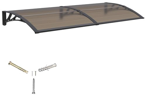 Pensilina Tettoia per Porta Balcone Esterno 150x100 cm in Policarbonato,Baldacchino Tetto per Finestra e Veranda, con Protezione UV, Antipioggia e Antineve