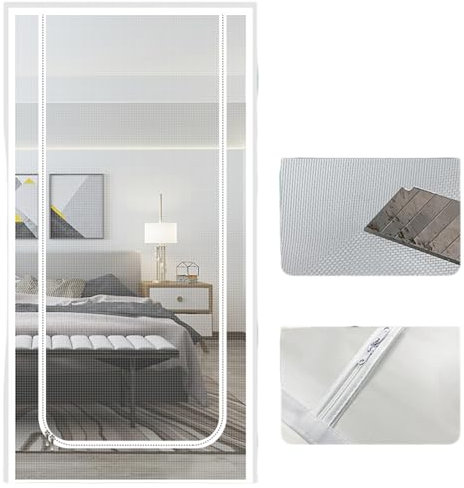Puerta mosquitera para gatos con doble cremallera para evitar que los mosquitos y mascotas escapen, 90 x 210 cm, adecuada para sala de estar, dormitorio, pasillo (U-blanco, 150 x 220 cm)