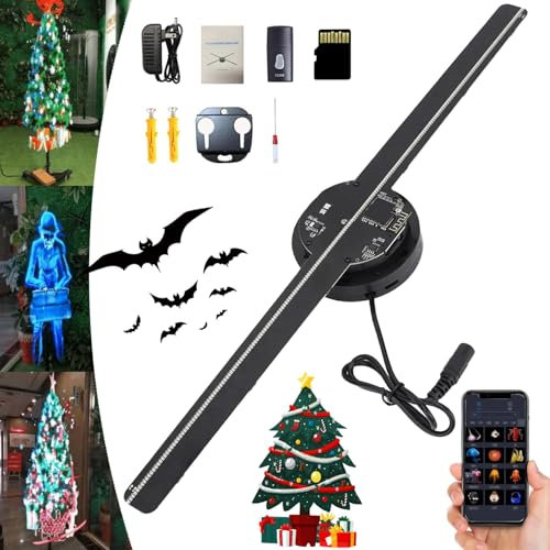 SSQOEGHF Albero di Natale olografico a LED, proiettore olografico con Ventola 3D Albero di Natale, Ventilatore olografico 3D di Halloween, Adatto per Negozi, Bar, Natale, Halloween
