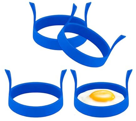 Walopola Lot de 4 moules à œufs ronds en silicone pour cuisson des œufs, omelette, petit-déjeuner, sandwich, hamburger
